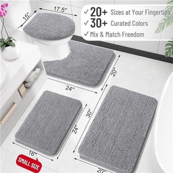 Chenille Toilet Rug U Shaped Bath Mat Soft Absorbent Non Slip Bathroom Rug Grey - Picture 2 of 7